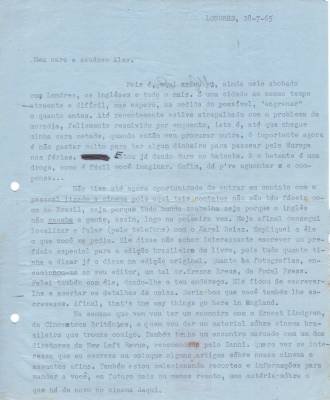 Carta de Vladimir Herzog para Alex Viany, 28 jul. 1965